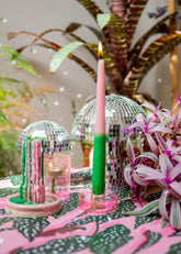 Bougeoir verre rose & vert